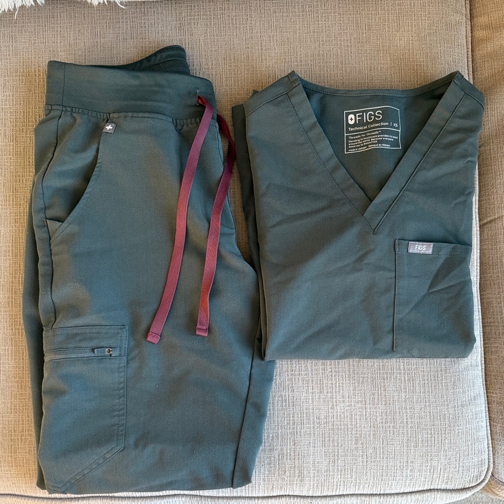 Figs Teal Scrub Set with Burgundy Accents